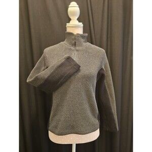 Vintage Ann Taylor Fleece Pullover 1/4 Zip Size Small Mock Neck Grey and Black